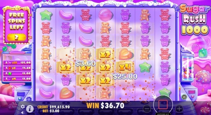 Sugar Rush 1000 Menschen spielen an Spielautomaten in einem Kasino